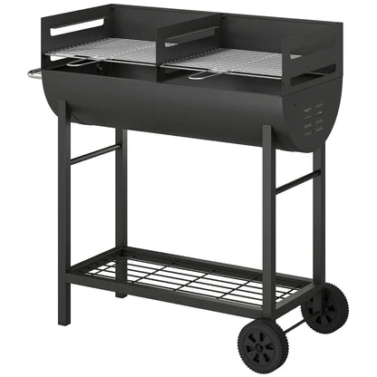 Nancy's Seccheto Houtskoolbarbecue - BBQ - Barbecue - In hoogte verstelbare grillroosters - Draagbaar ontwerp met wielen - Zwart