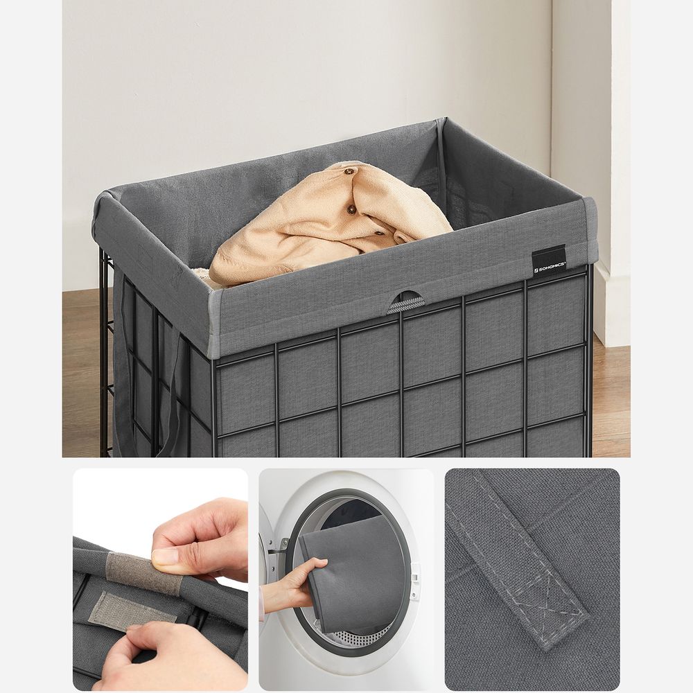 Nancy's Loughton Wasmand - Grote inhoud - Staal - Zwart - Grijs- 90 liter - 48 x 33 x 58 cm