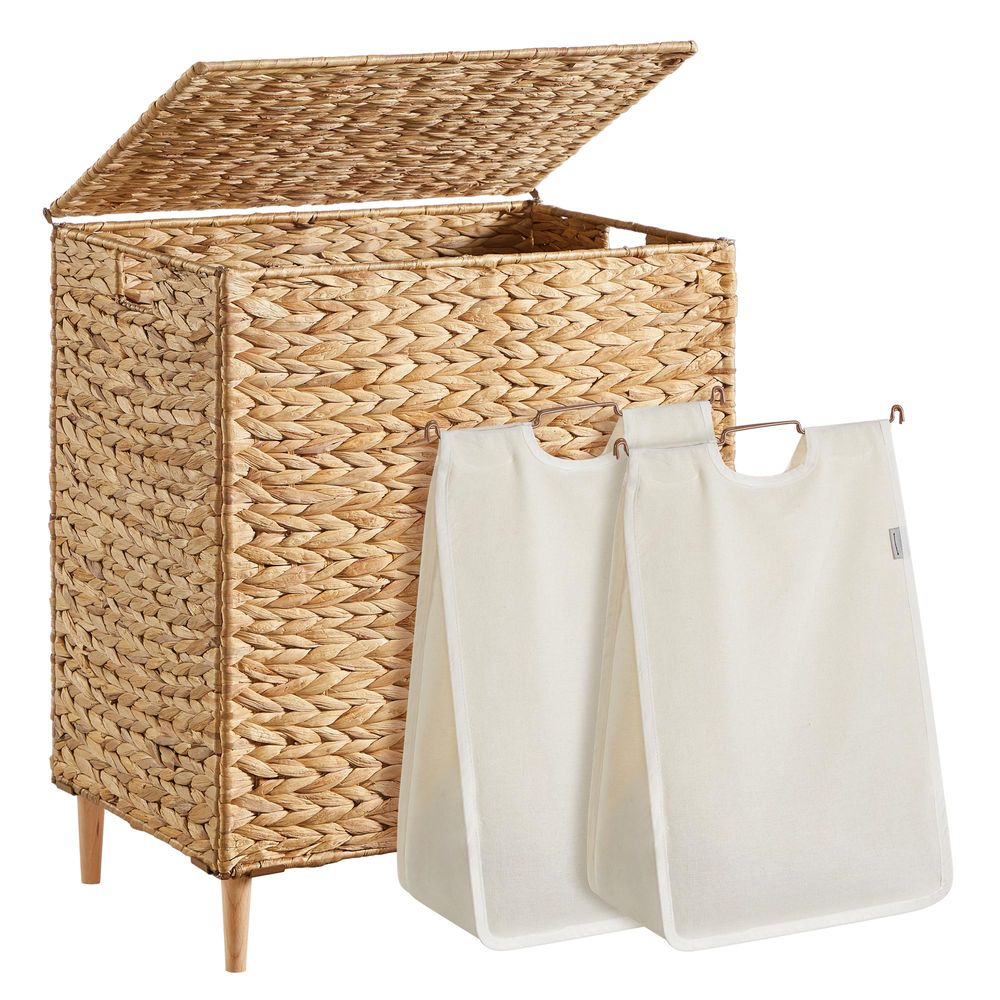 Nancy's Strigno Wasmand - Wasbox - Wassorteerder - 2 Vakken - Handgevlochten - 130 Liter
