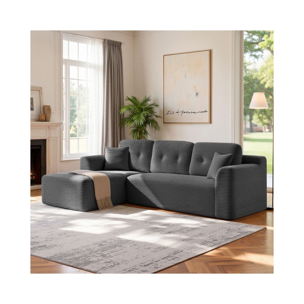 Nancy's Potenza Hoekbank - Modulaire bank - Chaise longue links - Grijs - Corduroy - ± 245 x 150 x 75 cm