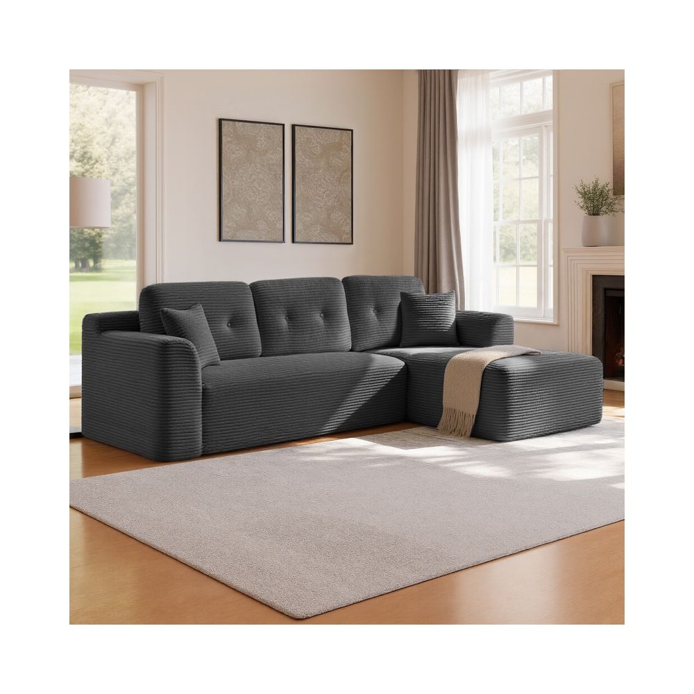 Nancy's Potenza Hoekbank - Modulaire bank - Chaise longue rechts - Grijs - Corduroy - ± 245 x 150 x 75 cm