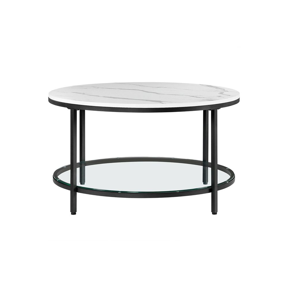 Nancy's Carlisle Coffee Table With White Marble Look Table Top - Black - Steel - Modern - 80 x 44.5 cm
