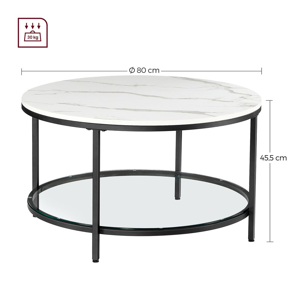 Nancy's Carlisle Coffee Table With White Marble Look Table Top - Black - Steel - Modern - 80 x 44.5 cm
