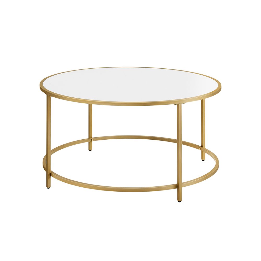 Table basse Nancy's Heywood ronde avec cadre doré - Plateau de table blanc - Moderne - Acier 84 x 45,5 cm (Ø x H)