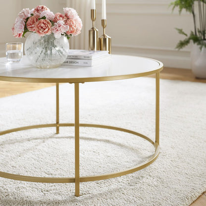 Nancy's Heywood Coffee Table Round With Gold Frame - White table top - Modern - Steel 84 x 45.5 cm (Ø x H)
