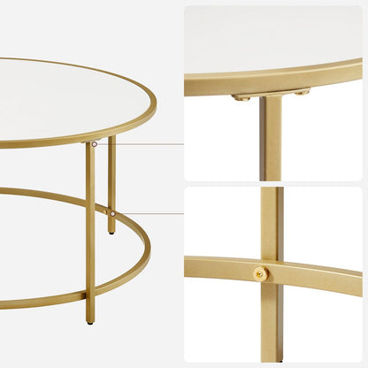 Nancy's Heywood Coffee Table Round With Gold Frame - White table top - Modern - Steel 84 x 45.5 cm (Ø x H)