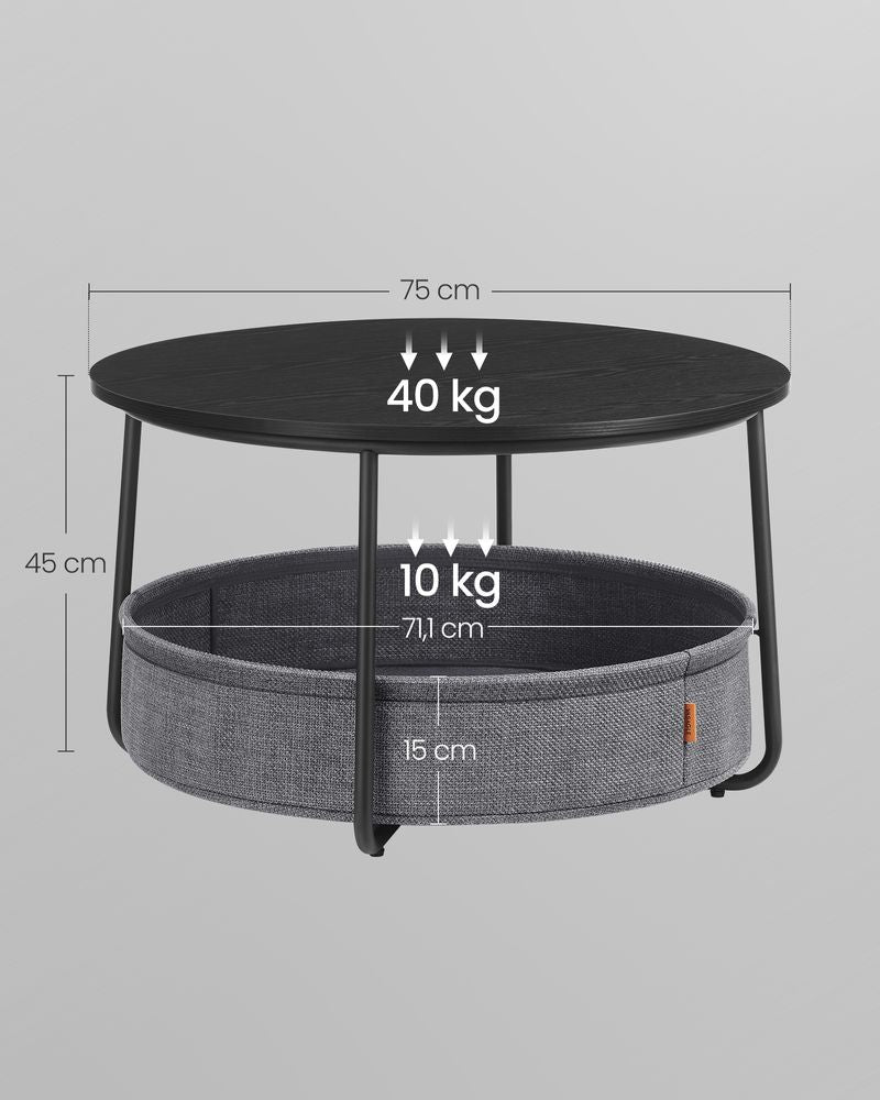 Nancy's Bedollo Salontafel - Koffietafel - Rond - Zwart / Grijs - Ø 75 x 45 cm