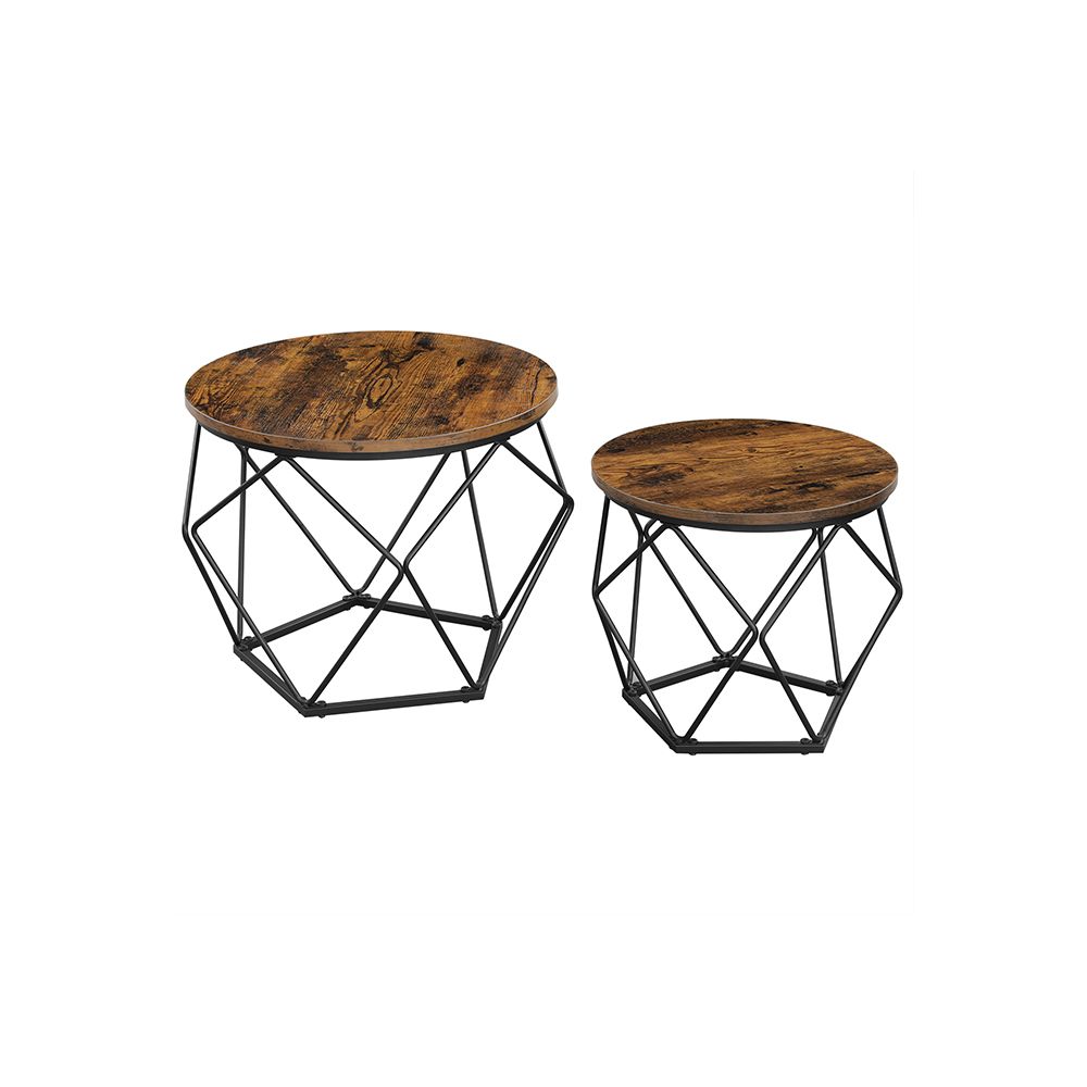 Nancy's Ramsgate Salontafel Set Bruin- Bijzettafel - Staal - Spaanplaat - Vintage - 50 x 40 cm Ø x H + 40 x 36 cm Ø x H