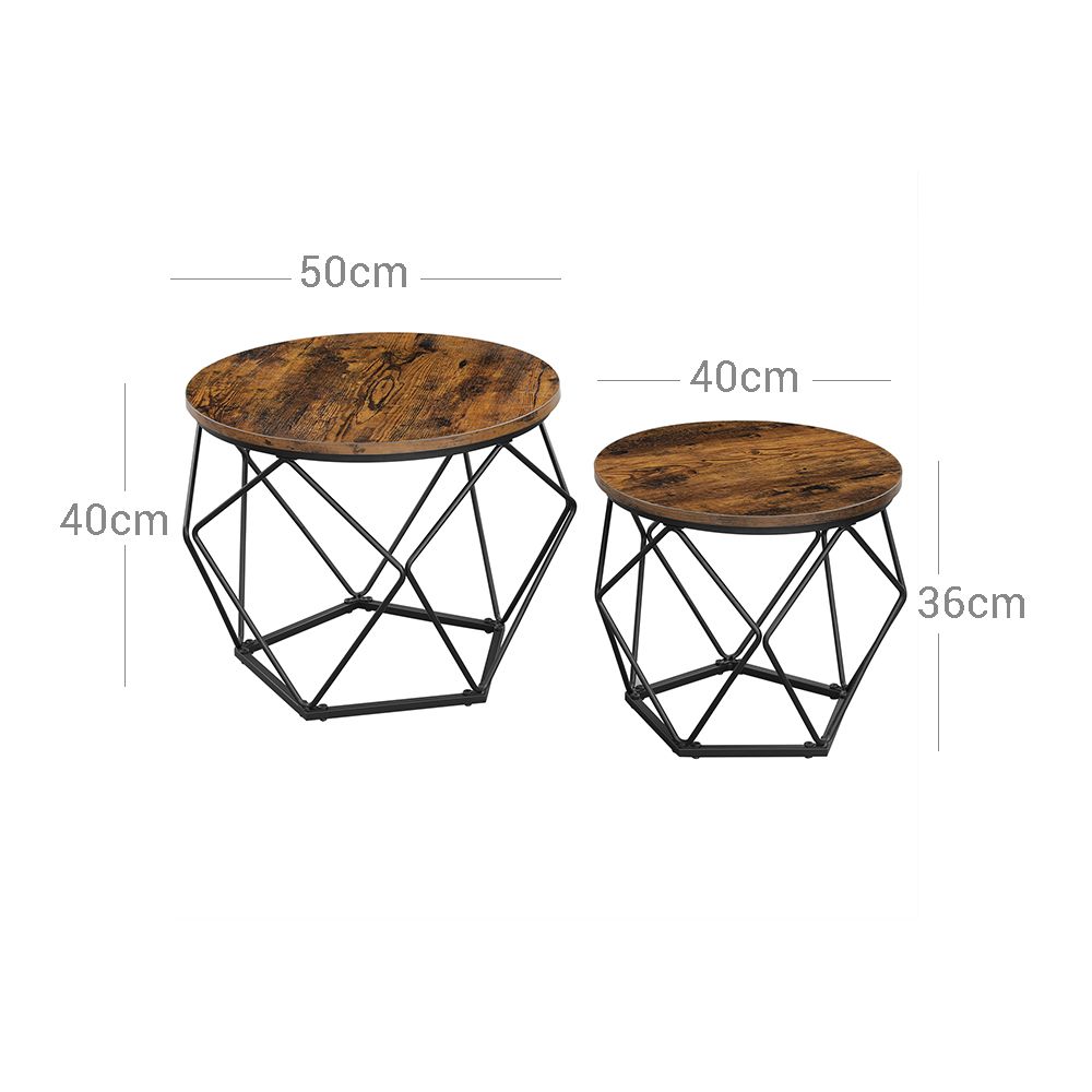 Nancy's Ramsgate Salontafel Set Bruin- Bijzettafel - Staal - Spaanplaat - Vintage - 50 x 40 cm Ø x H + 40 x 36 cm Ø x H