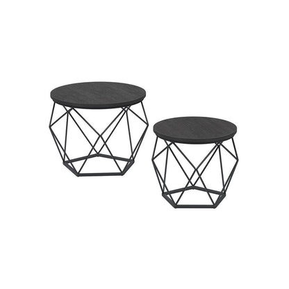 Nancy's Otley Salontafel Set Zwart - Bijzettafel - Staal - Spaanplaat - Modern - 50 x 40 cm Ø x H + 40 x 36 cm Ø x H