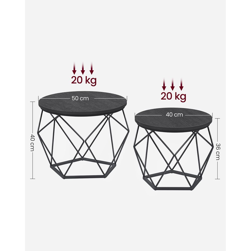 Nancy's Otley Salontafel Set Zwart - Bijzettafel - Staal - Spaanplaat - Modern - 50 x 40 cm Ø x H + 40 x 36 cm Ø x H