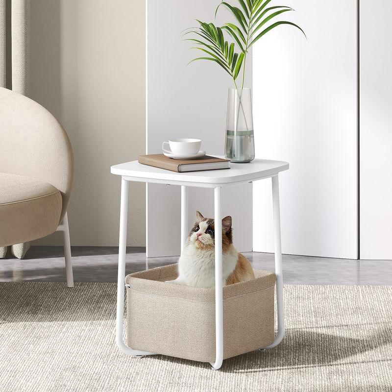 Nancy's Bedonia Bijzettafel - Salontafel - Nachtkastje - Vierkant - Wit / Camel bruin - 40 x 40 x 50 cm