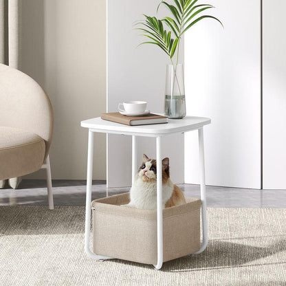 Nancy's Bedonia Bijzettafel - Salontafel - Nachtkastje - Vierkant - Wit / Camel bruin - 40 x 40 x 50 cm