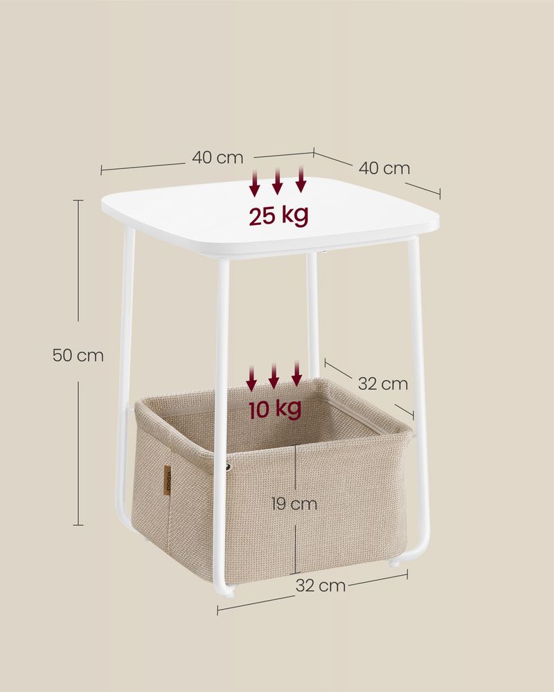 Nancy's Bedonia Bijzettafel - Salontafel - Nachtkastje - Vierkant - Wit / Camel bruin - 40 x 40 x 50 cm