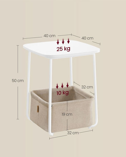 Nancy's Bedonia Bijzettafel - Salontafel - Nachtkastje - Vierkant - Wit / Camel bruin - 40 x 40 x 50 cm