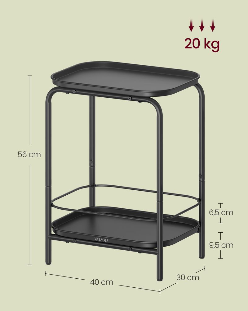 Nancy's Basto Bijzettafel - 2 Open Bladen - Zwart - Staal - ± 30 x 40 x 55 cm