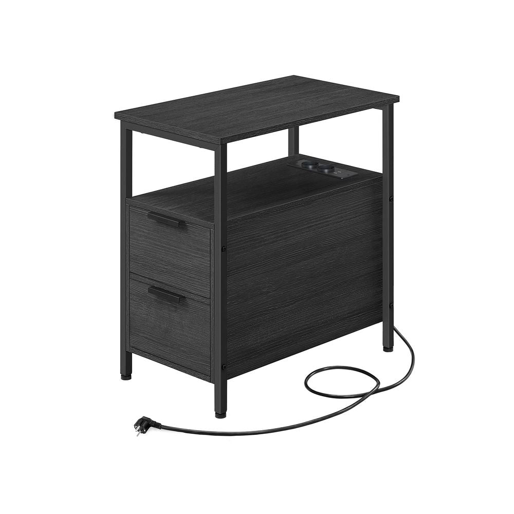 Nancy's Whiston Bedside Table With Sockets - Black - Steel - Modern - Side table - 60 x 31.5 x 60 cm (L x W x H)