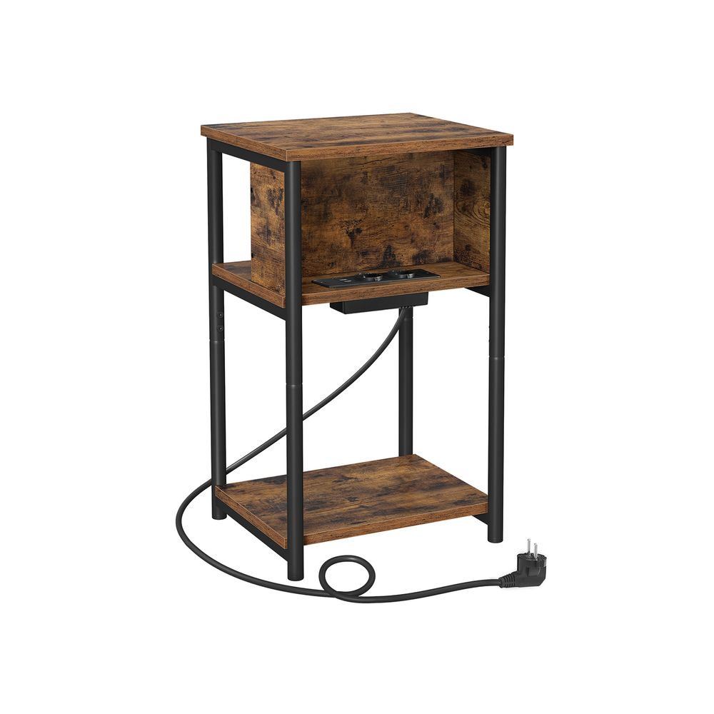 Table de chevet Nancy's Crowle marron avec prises - Industriel - Table d'appoint - 34 x 30 x 58 cm