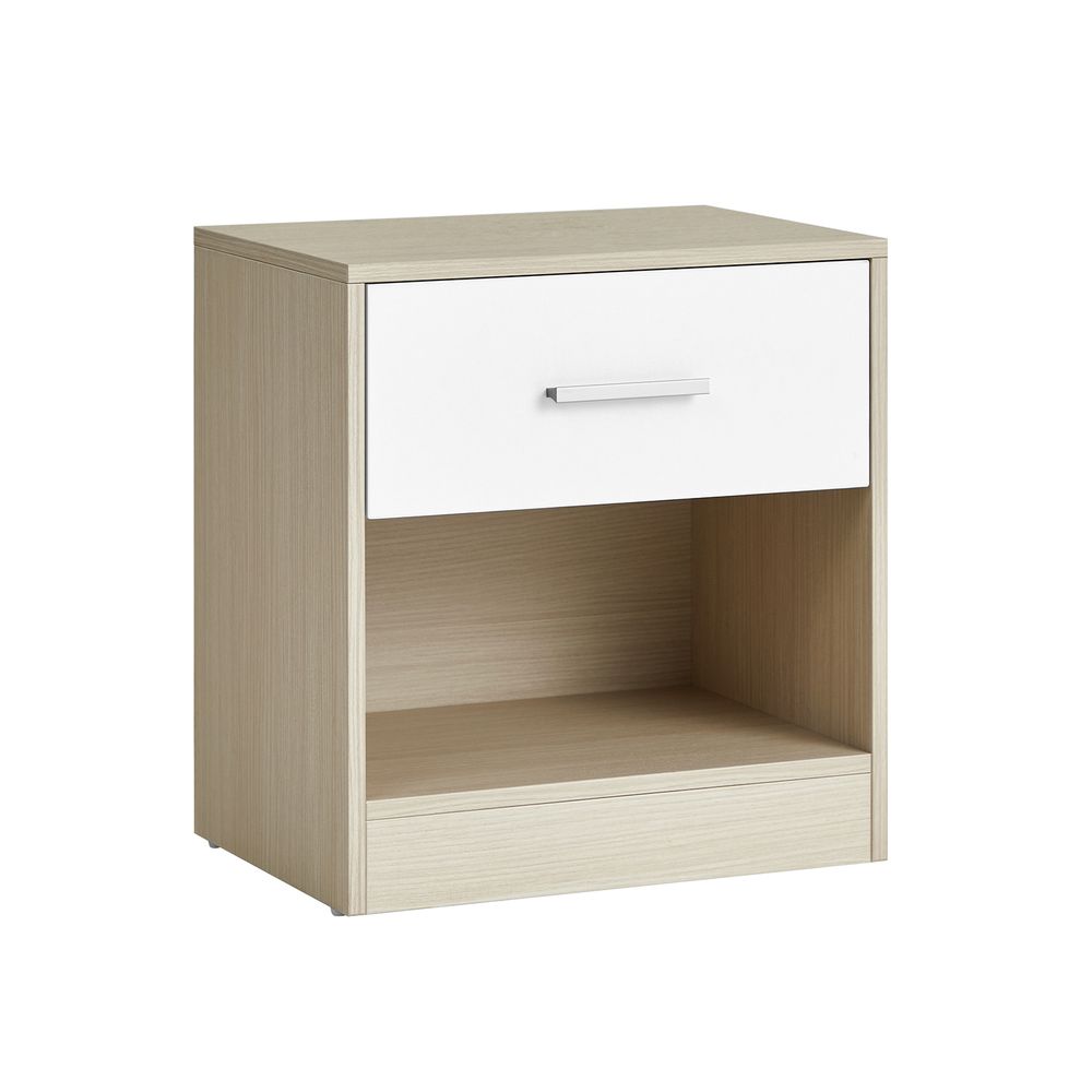 Nancy's Askern Nachtkastje Beige - Wit - Bijzettafel met lade - Modern - ± 40 x 30 x 40 cm