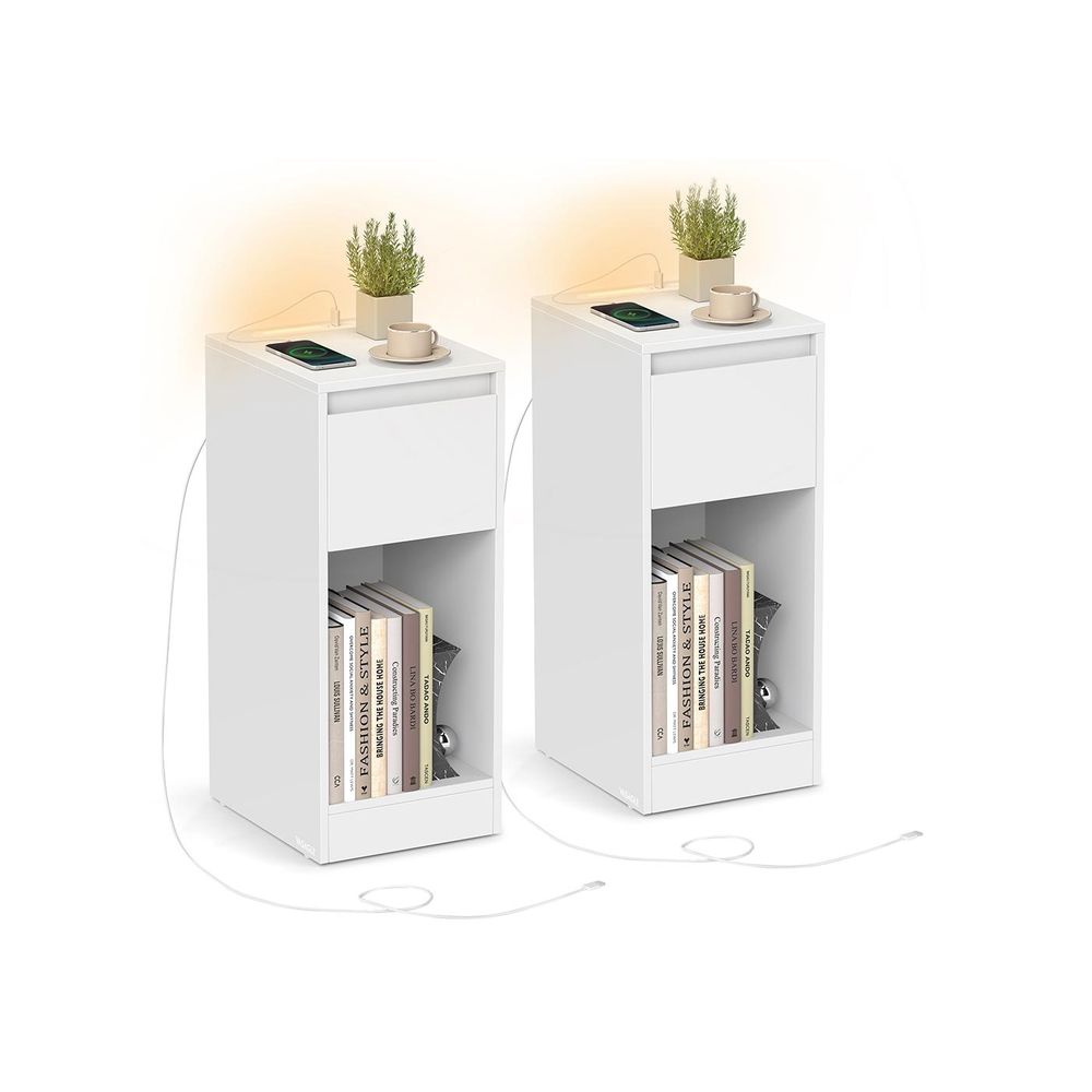 Nancy's Mincio Nachtkastjes - Set van 2 - LED-verlichting - Opladen en Opbergen - Wit - ± 25 x 30 x 60 cm