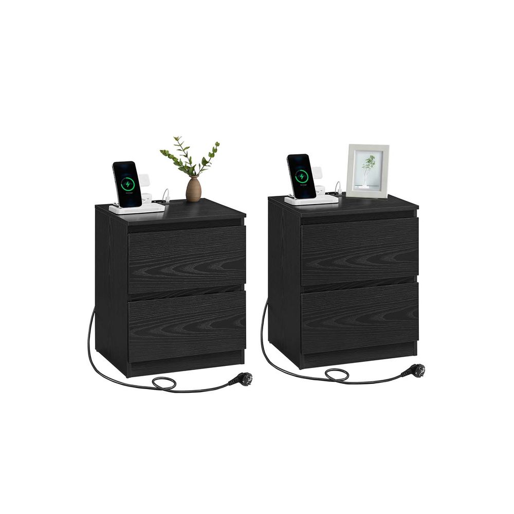 Nancy's Minerbe Nachtkastjes - Set van 2 - Ladekastjes - Oplaadstation - Zwart - ± 40 x 35 x 50 cm