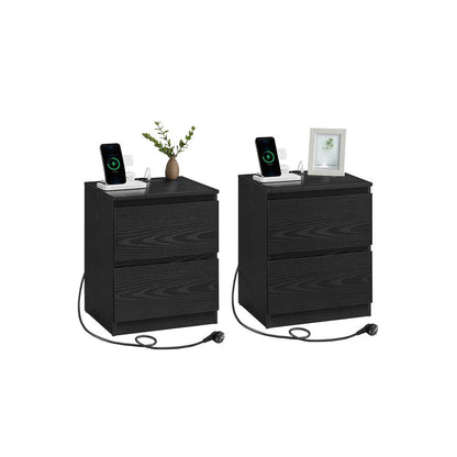 Nancy's Minerbe Nachtkastjes - Set van 2 - Ladekastjes - Oplaadstation - Zwart - ± 40 x 35 x 50 cm