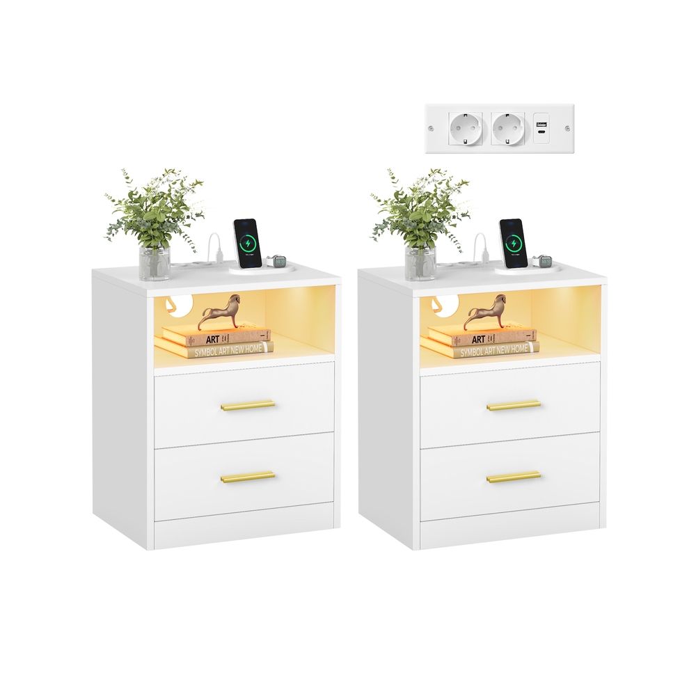 Nancy's Postal Nachtkastjes - Set van 2 - Praktische stekkerdoos - LED-Verlichting - Wit - ± 40 x 35 x 50 cm