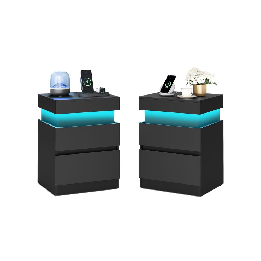 Nancy's Postua Nachtkastjes - Set van 2 - Oplaadstation - LED-Verlichting - Zwart - ± 40 x 35 x 55 cm