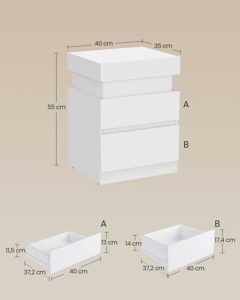 Nancy's Postua Nachtkastjes - Set van 2 - Oplaadstation - LED-Verlichting - Wit - ± 40 x 35 x 55 cm