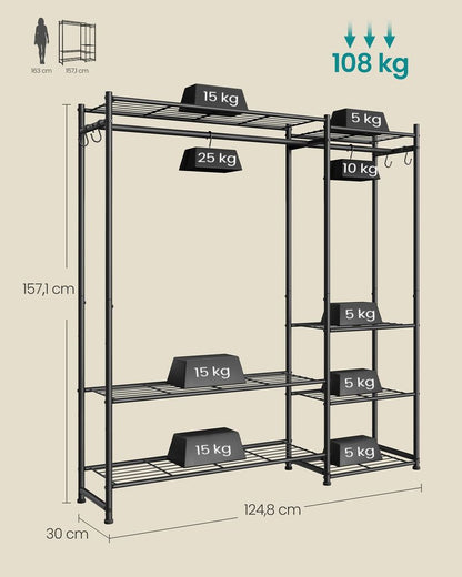 Nancy's Pradleves Kledingrek - Kledingstang - Garderoberek - Zwart - Staal - ± 125 x 30 x 155 cm