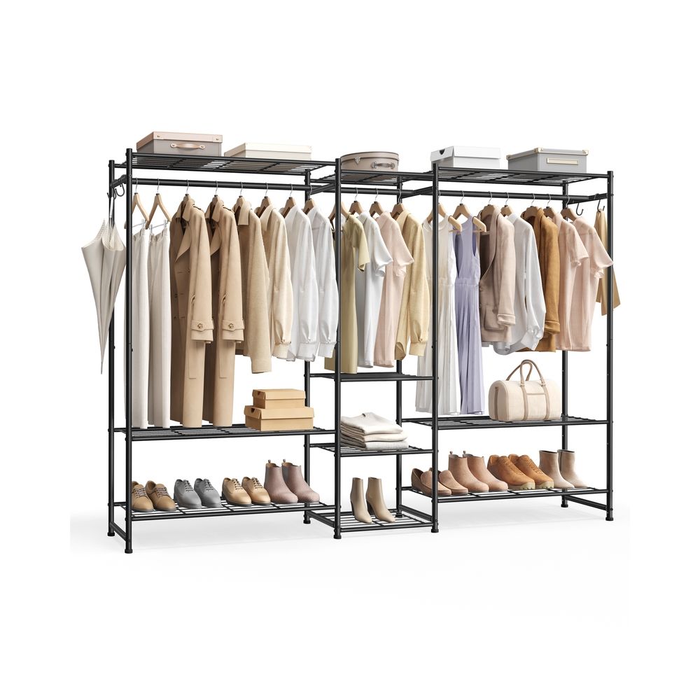 Nancy's Pragelato Kledingrek - Garderoberek - 3 Hoge Kledingstangen - Zwart - Staal - ± 205 x 30 x 155 cm