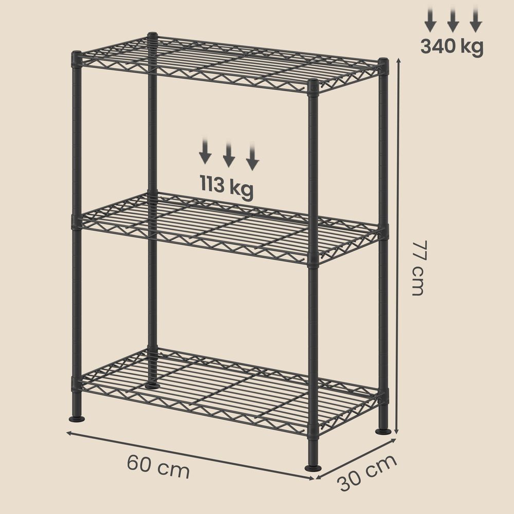 Nancy's Stazzano Stellingkast - Opslagrek - Opbergkast - Verstelbare legplanken - Zwart - Staal - ± 60 x 30 x 75 cm