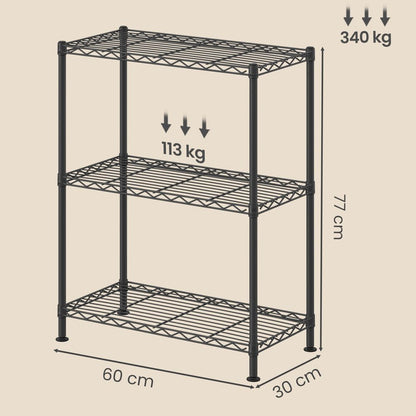 Nancy's Stazzano Stellingkast - Opslagrek - Opbergkast - Verstelbare legplanken - Zwart - Staal - ± 60 x 30 x 75 cm