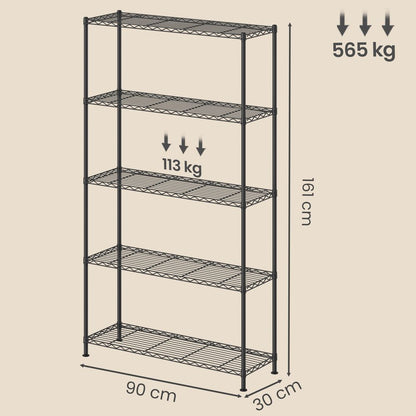 Nancy's Stazzema Stellingkast - Opbergrek - Opbergkast - Verstelbare planken - Zwart - Staal - ± 90 x 30 x 160 cm
