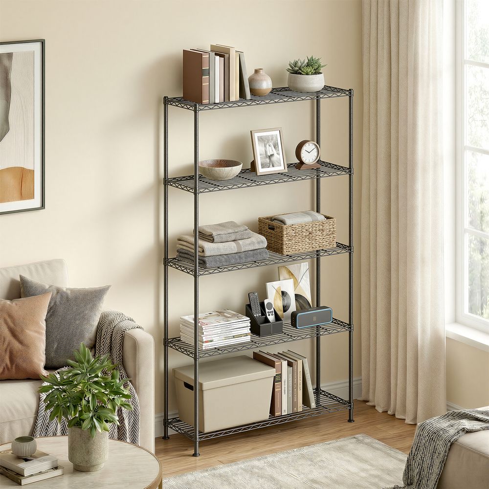 Nancy's Stazzema Stellingkast - Opbergrek - Opbergkast - Verstelbare planken - Zwart - Staal - ± 90 x 30 x 160 cm