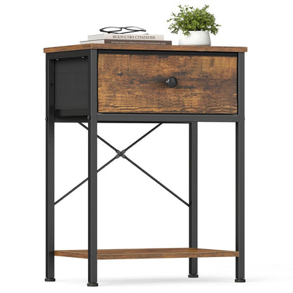 Nancy's Thiesi Nachtkastje - Geïntegreerd oplaadstation met USB-poorten - Vintagebruin - ± 40 x 30 x 60 cm