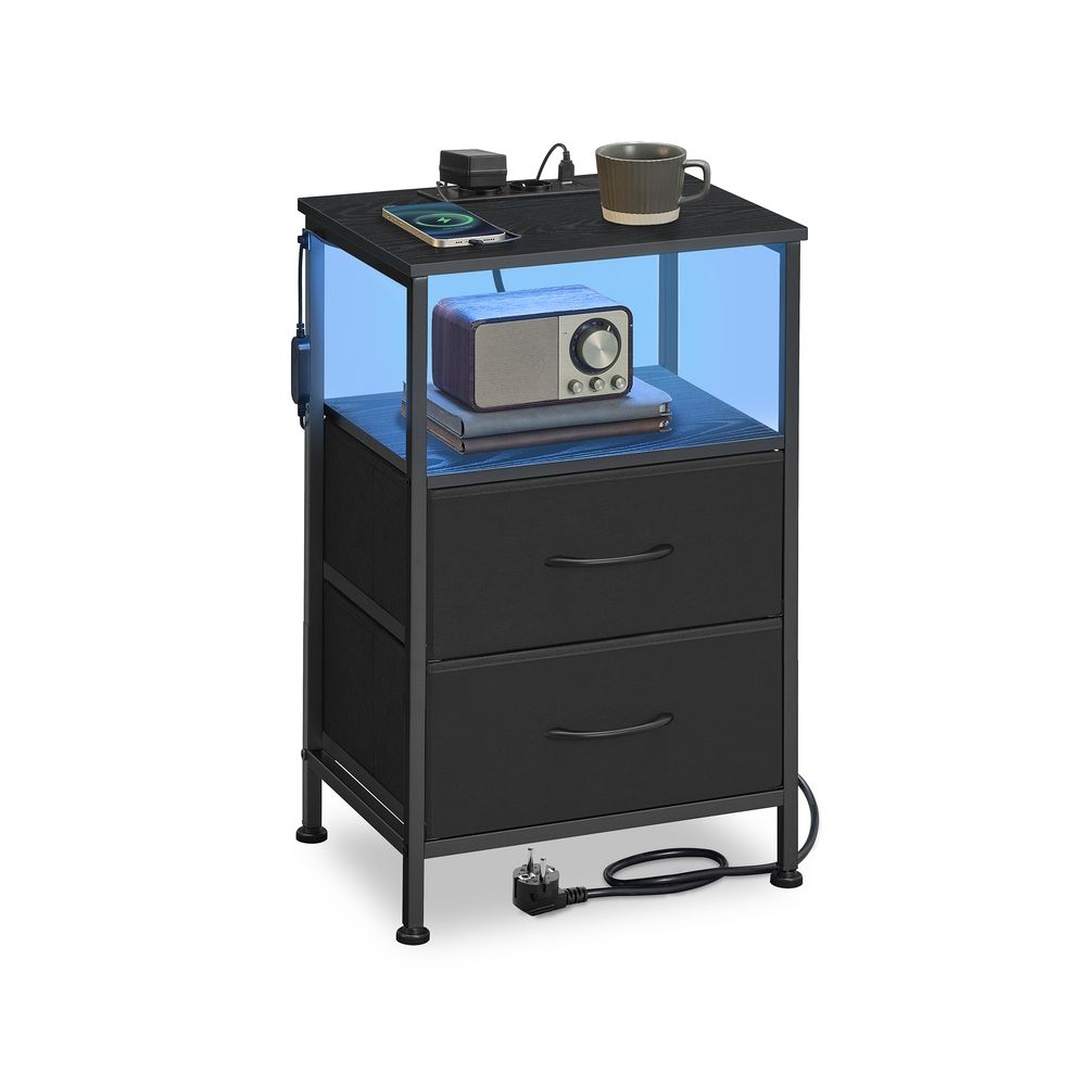 Nancy's Possagno Nachtkastje - Bijzettalfetje - Praktisch Oplaadstation - LED-Verlichting - Zwart - ± 40 x 30 x 60 cm