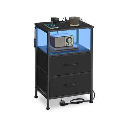 Nancy's Possagno Nachtkastje - Bijzettalfetje - Praktisch Oplaadstation - LED-Verlichting - Zwart - ± 40 x 30 x 60 cm