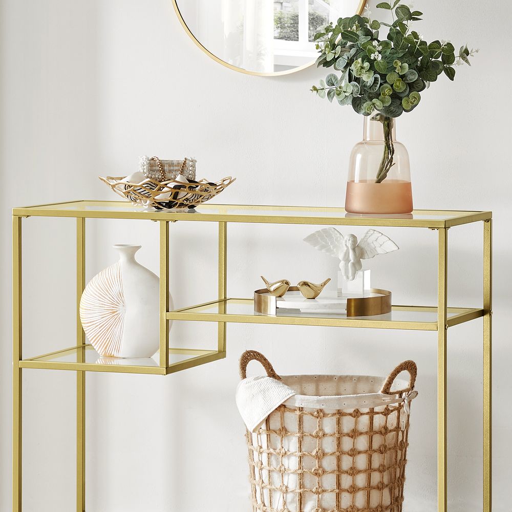 Nancy's Verwood Console Table Gold - Steel Frame - Tempered Glass - Side Table - Sideboard - Modern - 100 x 35 x 80 cm (WxDxH)