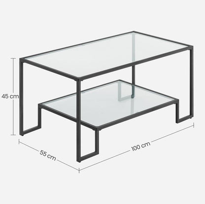 Nancy's Loftus Salontafel Zwart Transparant - Glas - Staal - Modern - 100 x 55 cm x 45 cm