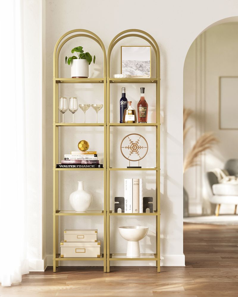 Nancy's Ventnor Boekenkast Goud - Staal - Glas - Modern - Opbergplank - 40 x 30,2 x 183,5 cm