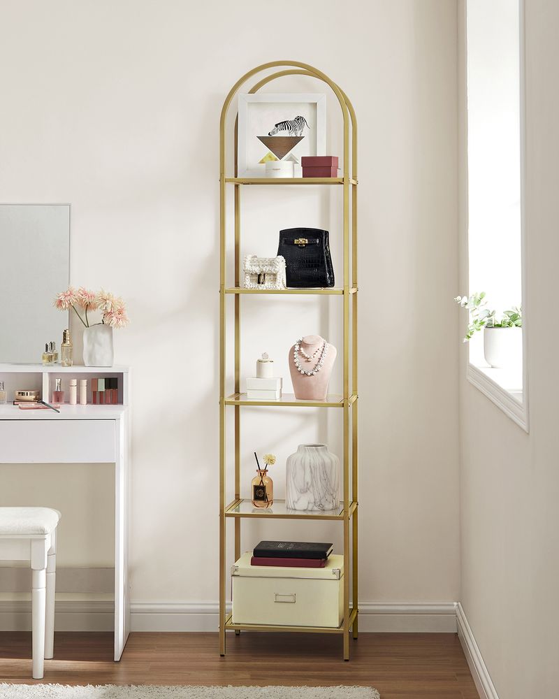 Nancy's Ventnor Bookcase Gold - Steel - Glass - Modern - Storage shelf - 40 x 30.2 x 183.5 cm