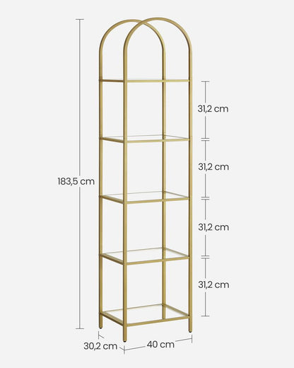 Nancy's Ventnor Boekenkast Goud - Staal - Glas - Modern - Opbergplank - 40 x 30,2 x 183,5 cm