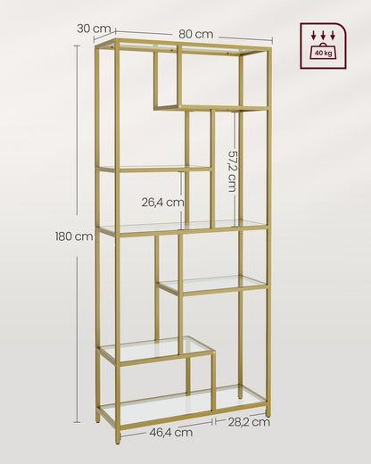 Nancy's Lara Bookcase Gold Transparent - Armoire murale - Armoire de rangement - Armoire sur pied - 80 x 30 x 180 cm