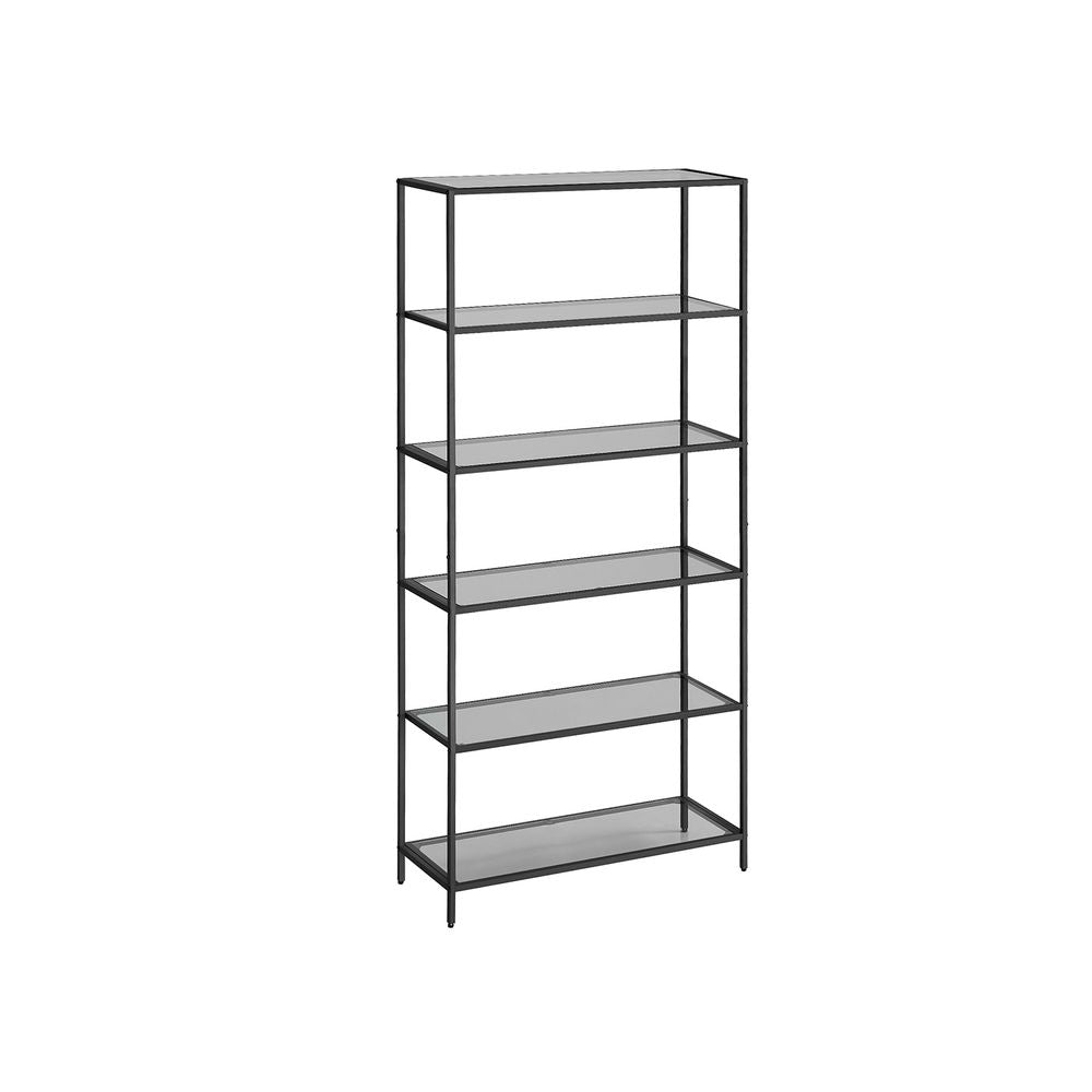Nancy's Swindon Wandkast Zwart - Boekenkast - Modern - Staal - Glas - 80 x 30 x 177,3 cm
