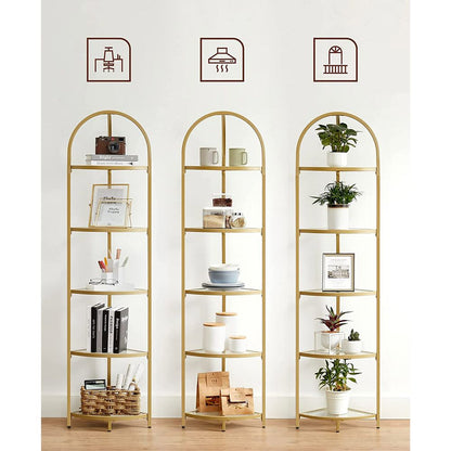 Nancy's Rye Corner Cabinet Gold - Bookcase - Bookshelf - Bathroom cabinet - Steel - Modern - 28 x 28 x 158 cm