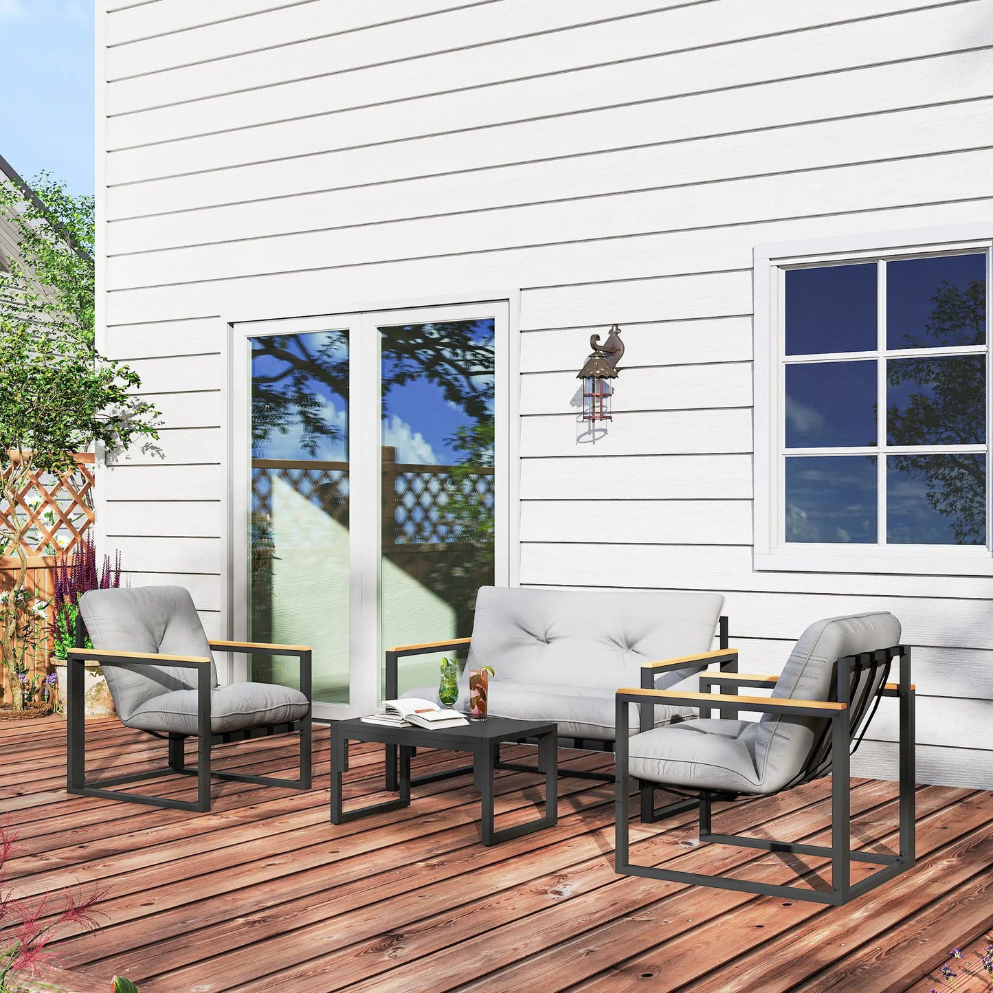 Nancy's Grugliasco Loungeset - Tuinset - 4 Personen - Grijs / Zwart