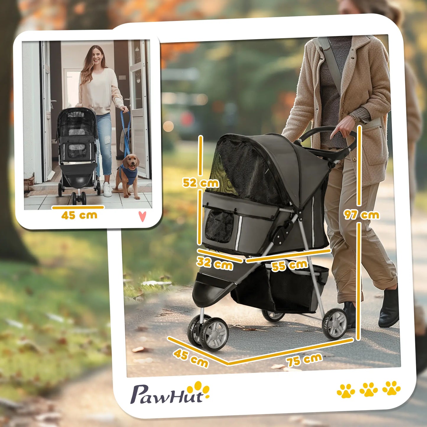 Nancy's Ingurtosu Reiswagen voor Huisdieren - Hondenbuggy - Hondenwagen - Grijs
