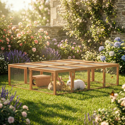 Nancy's Rossiglione Konijnenhok - Konijnenren - Dierenverblijf - Dierenhok - Dennenhout - ± 180 x 150 x 50 cm