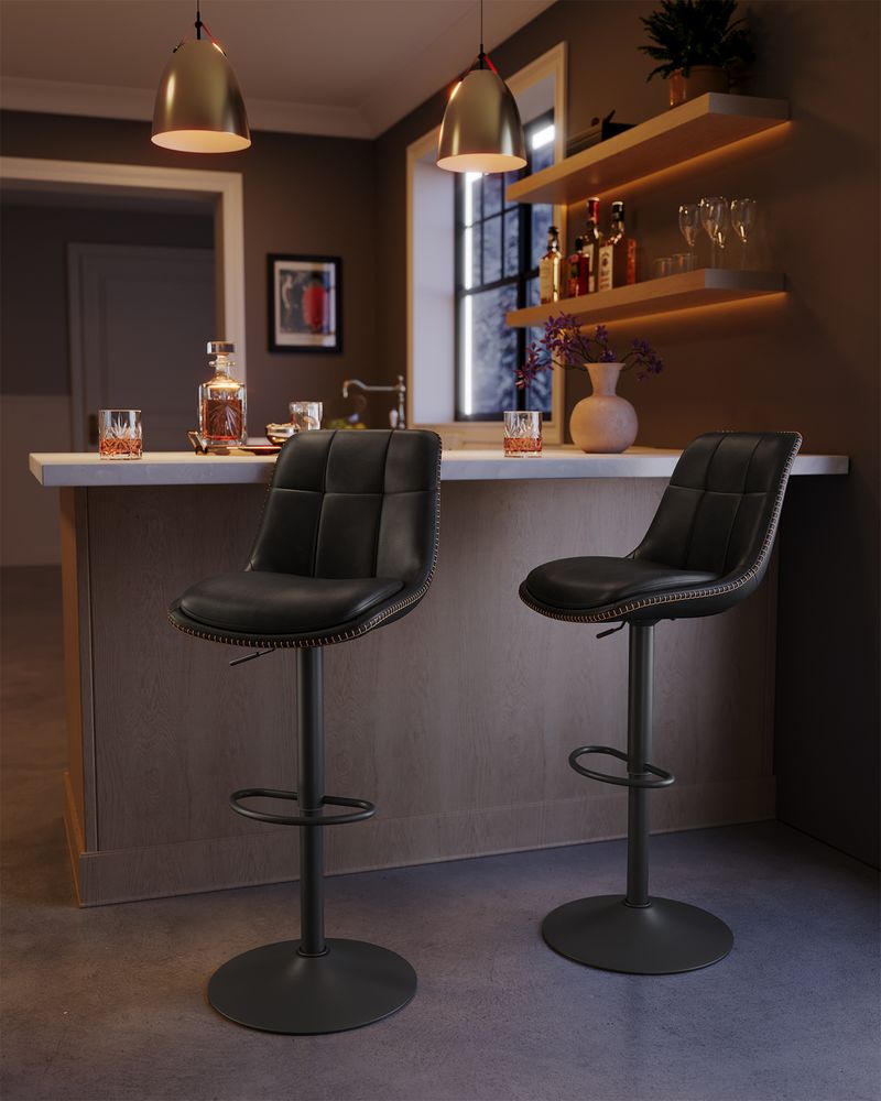 Nancy's Alford Bar Stool With Backrest - Set of 2 - Black - Modern - PU - 48 x 44 x 90 - 112 cm